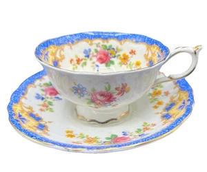 Vintage Paragon by Appt Teetasse Untertasse blauer Rand Blumen England viktorianisch - Bild 1 von 7