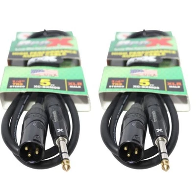 2x Pro X 5 Ft. Balanced XLR3-M to 1/4" TRS-M High Performance Audio Cable - Image 1 of 4