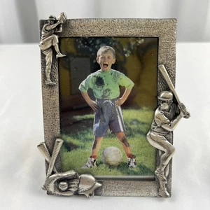 Baseball Theme Silver Tone Metal Picture Frame 3D Holds 4.5"x 3" Photo - Picture 1 of 9