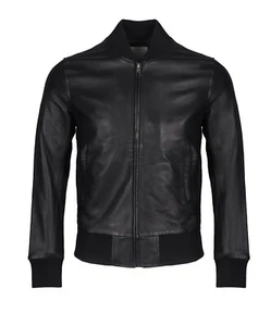 Sandro Paris Men's Jacket Size XS Leather Bomber With Pockets V7331S - Picture 1 of 11