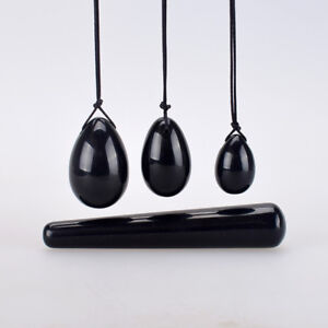 3pcs natural Black Obsidian Yoni eggs kegel exercise + 1 pc 120mm Massage stick