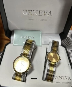 Geneva Wrist Watch Classic Collection His And Hers Quartz Mens Womens Two Tone - Picture 1 of 3