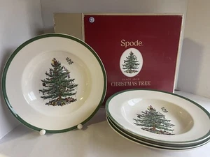 Spode Christmas Tree Earthenware 10.5" Dinner Plate, Set of 4 - Green Banding - Picture 1 of 3