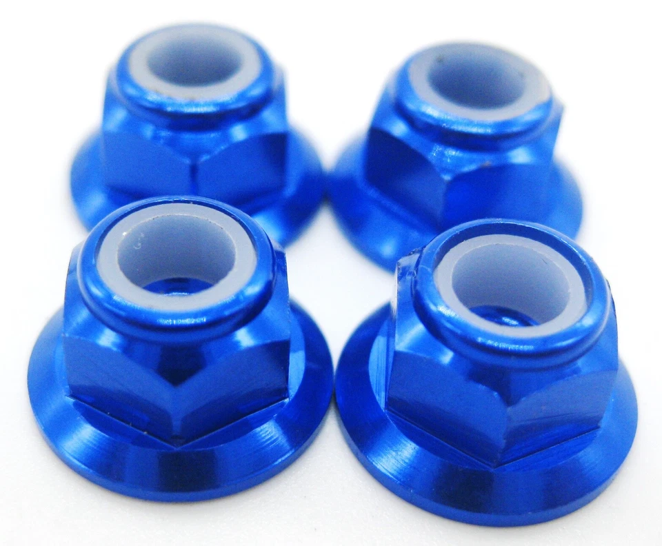 4xM4 Wheel Nuts Nylon Anodised Aluminium Flanged For RC Tamiya/ Traxxas/ HPI ect - Image 1 of 1