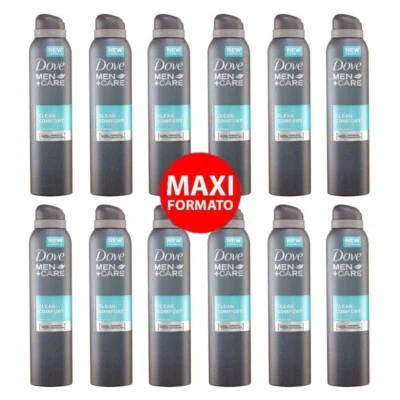 12pz Deodorante Dove Men Care Clean Comfort maxi formato spray 250ml - Immagine 1 di 4