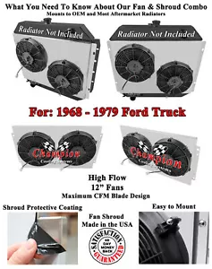 ER Champion Fan Shroud W/ 2 12" Fans for 1968 - 1979 Ford Truck V8 Engine #FS433 - Bild 1 von 7