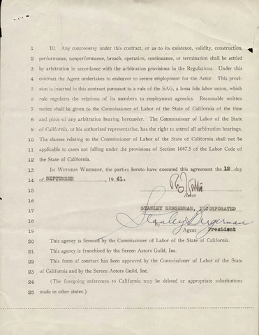 RUDY VALLEE - CONTRACT SIGNED CO-SIGNED BY: STANLEY BERGERMAN Cover