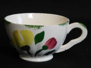Blue Ridge Southern Pottery TASSE gelbe und rote Blumen, grüner Rand - Bild 1 von 5