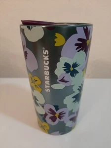 Starbucks Pansy Flower Floral Green Ceramic Traveler Tumbler Coffee Cup 12oz - Picture 1 of 4