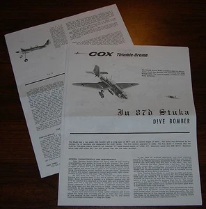 COX THIMBLE DROME .049 Ju87d STUKA DIVE BOMBER MANUAL FLIGHT INSTRUCTIONS 049 - Picture 1 of 1