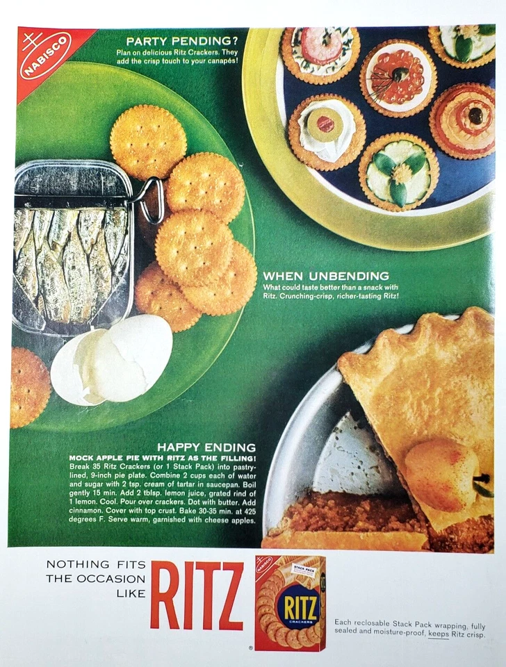 PRINT AD 1963 Nabisco Ritz Crackers Stack Pack Snacks Canapes 10.5x13 - Image 1 of 1