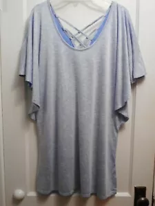 Blue Short Sleeve Cross Over V Back Stretch Top Oversized Small Dotti NEW! - Picture 1 of 9