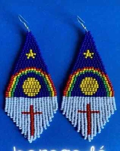 Tribal Earrings Native Large Boho American Seed Beads Handmade Earring - Picture 1 of 2