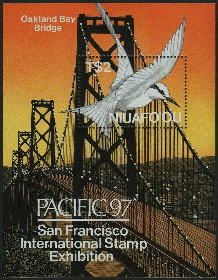 NIUAFO'OU, SCOTT # 198, MINI SHEET - OAKLAND BAY BRIDGE, PACIFIC 97, PEACE BIRD - Image 1 of 1