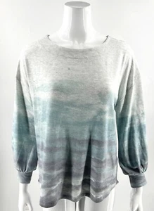 Democracy Watercolor Sweater Size Medium Blue Gray Lightweight Boat Neck Womens - Picture 1 of 5