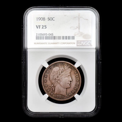 1908-P BARBER HALF DOLLAR ✪ NGC VF-25 ✪ 50C SILVER VERY FINE VF COIN ◢TRUSTED◣ Cover