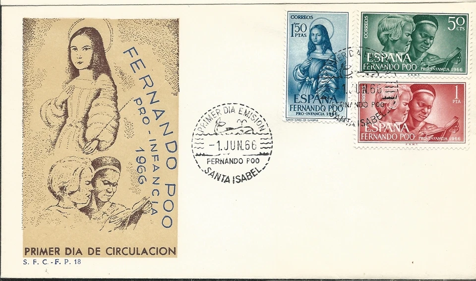 FDC Fernando Po Pro infancia child 1965 / Religion - Image 1 of 1