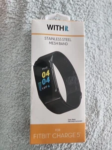 WITHit Edelstahl Meshband für Fitbit Charge 5 schwarz - Bild 1 von 6