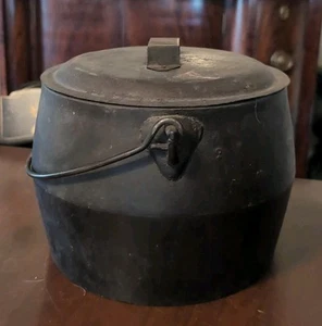 Antique American Cast Iron Kettle Swing Handle Tin Cover Single Gate 19th C - Picture 1 of 15