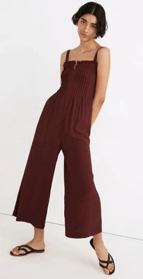 MADEWELL Burgundy Maroon Sleeveless Pintuck Cami Wide Leg Jumpsuit Womens 2 - Image 1 of 4