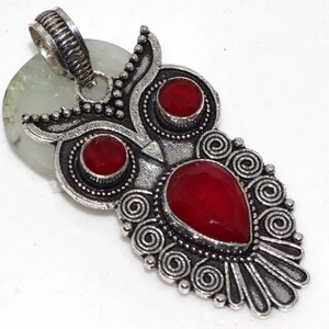 Red Onyx 925 Silver Plated Owl Gemstone Handmade Pendant 2.1" Unique Gift AU o60 - Picture 1 of 3