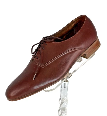Vintage 1950s men's brown leather shoes 10.5 HANOVER dress formal rust tie USA - Image 1 of 4