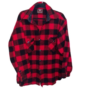 Vintage Johnson Woolen Mills Shirt Mens M/L Buffalo Plaid Wool USA Outdoors 90s - Picture 1 of 12