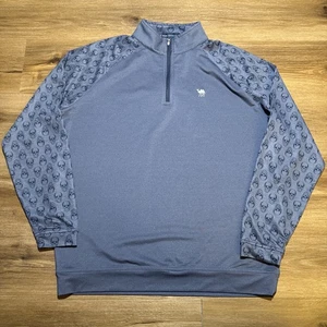 Peter Millar LARGE Perth 1/4 Zip SKULL Pullover Golf Navy Medinah CC Camel Logo - Picture 1 of 14