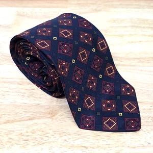 Brooks Brothers Silk Tie Navy Red Gold Geometric Pattern Made in USA - Picture 1 of 8