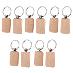 Paquete de 10 llaveros de madera en blanco sin terminar colgantes en blanco con llaveros - Imagen 1 de 12
