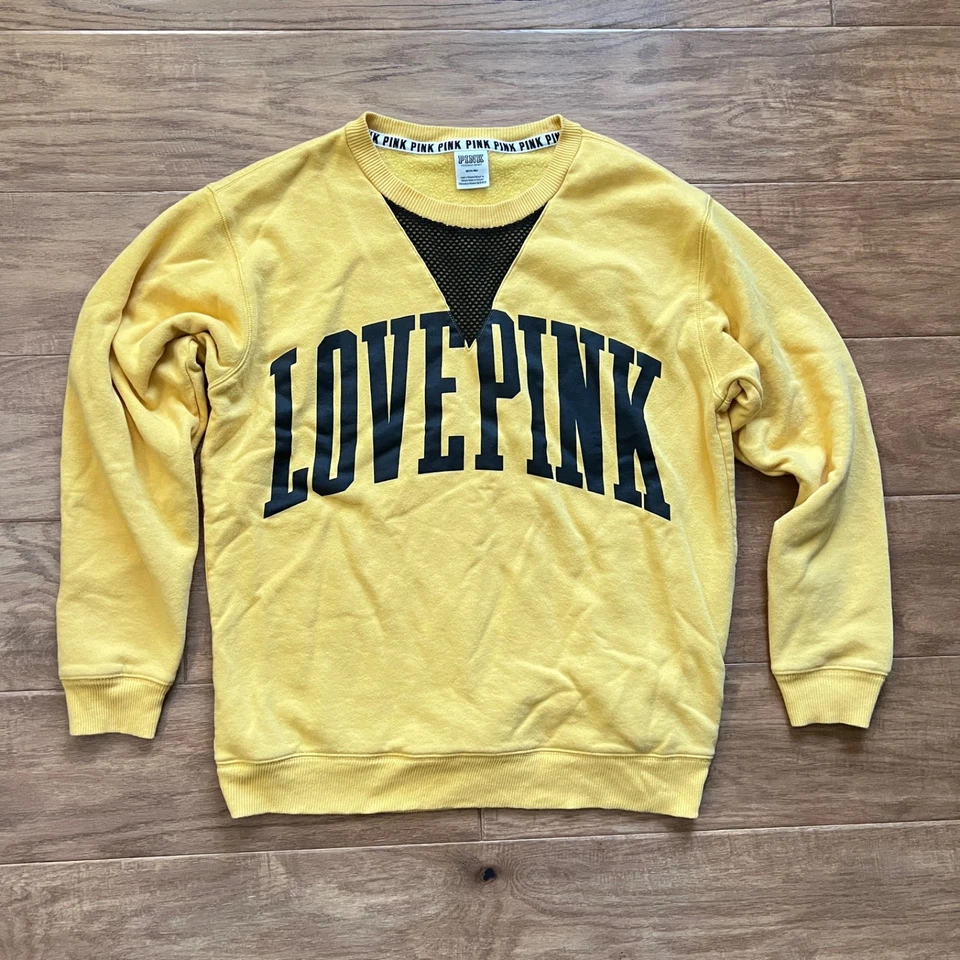 Sudadera ROSA Victoria's Secret Talla M Amarillo/Negro Malla Cuello Redondo Foto 1 de 4