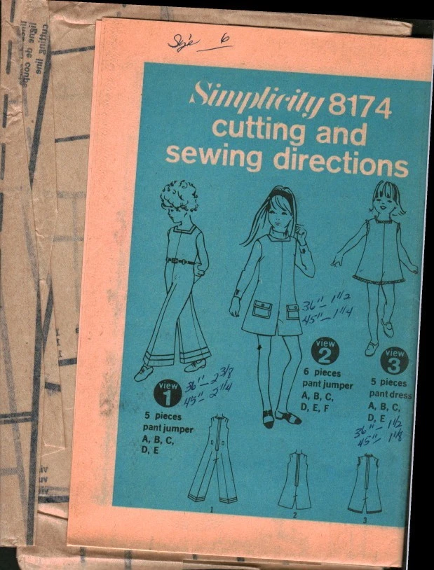 8174 Vintage Simplicity Sewing Pattern Girls 1960s Pantjumper Pantdress UNCUT 6 - Image 1 of 1