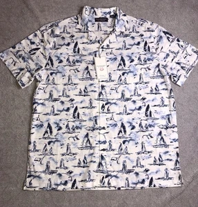 NEU Roundtree & Yorke Herren SS Large Hawaiihemd blau weiß Knopfleiste - Bild 1 von 8