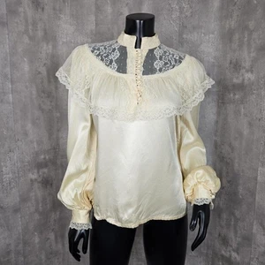 Vintage 70er 80er Gunne Sax Stil elfenbein Spitze viktorianische Prärie Bluse Cottagecore - Bild 1 von 5