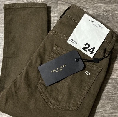 Rag & Bone Women’s High Rise Skinny Dark Olive USA Made Jeans SZ 24x30, NWT $195 - Image 1 of 4