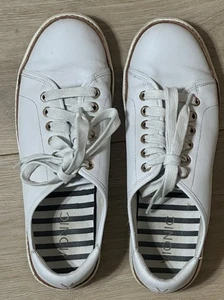 Vionic Leah White Leather Sneaker Lace Up Low Top Shoes Women's Size 7.5 - Picture 1 of 9