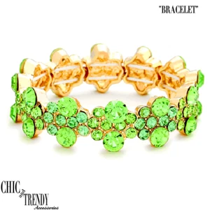HIGH QUALITY PERIDOT GREEN GLASS CRYSTAL BRACELET PROM WEDDING FORMAL JEWELRY - Picture 1 of 3