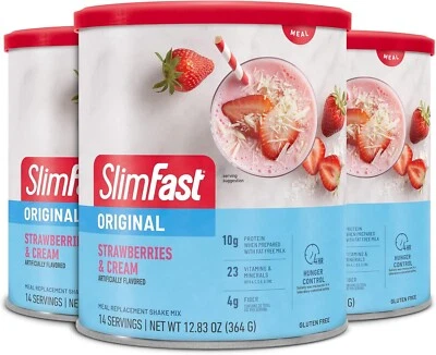 Polvo de reemplazo de comidas SlimFast 3 PK, fresas y crema originales, Foto 1 de 4