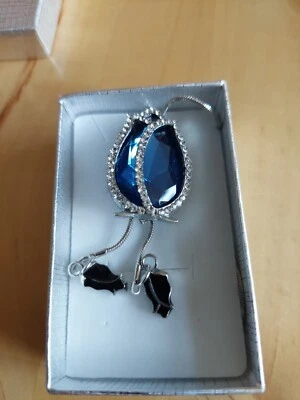  😍 Christian Lay  edle Kette mit Anhänger Blaue Tulpe gr ca .60 cm 🤗.neu  - Bild 1 von 4