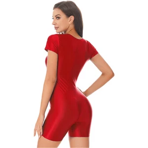 Women Glossy One-Piece Bodysuit Swimwear Boxer Shorts Leotard Sportswear Wetsuit - Picture 1 of 135