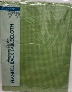 Flannel Back Vinyl Tablecloth,52"x90"Oblong,GREEN COLOR BASKETWEAVE DESIGN #1,AP - Picture 1 of 4