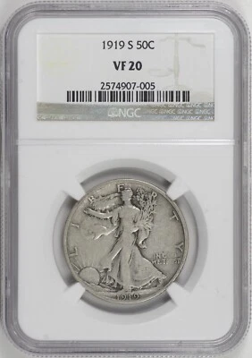 1919-S Walking Liberty Half Dollar 50c NGC VF20 [BN005] - Image 1 of 4