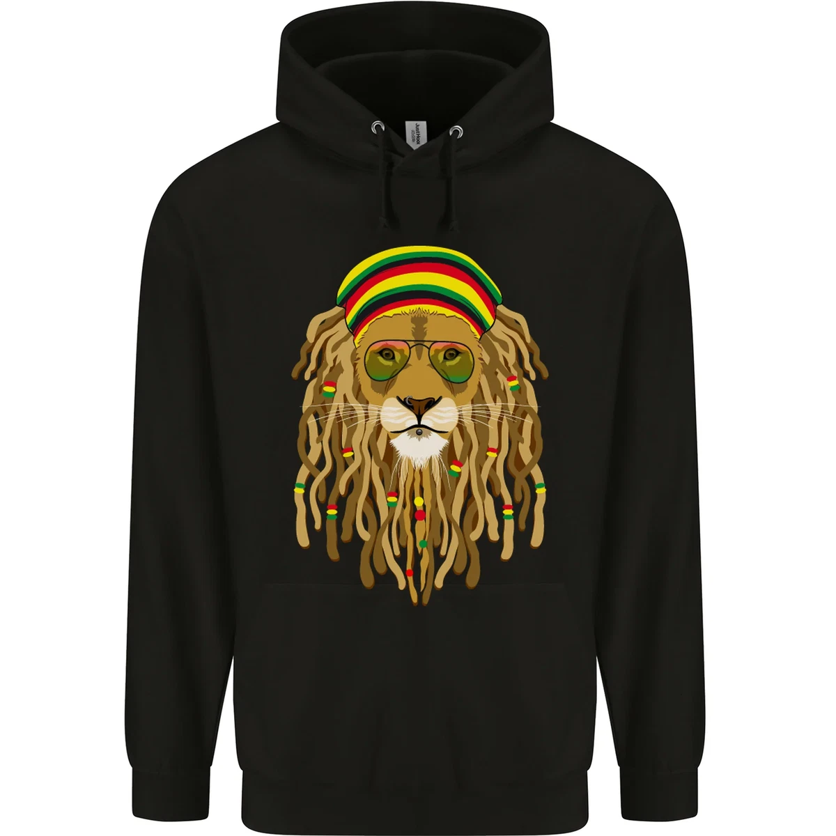 BJU Jamaica Flag Hoodie - Lion Graphic 3D Printed Pullover | Unisex Long Sleeve Sweatshirt With Kangaroo Pocket