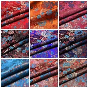 Satin Faux Silk Fabric Vintage Chinese Peony Floral Damask Brocade Costume Craft - Picture 1 of 16