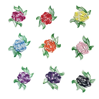 3.5"x2.5" Rose Embroidered Blue Red Pink Yellow Black Sew on Patch sold by Piece - Image 1 of 4