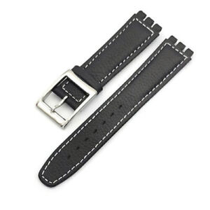 For Swatch Cowhide Watchband 17mm Leather Strap Watch Band with Buckle