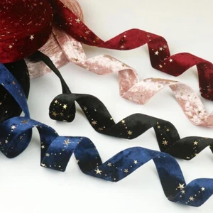 5/10 Meter Double-sided Bronzing DIY Velvet Ribbon Webbing Starry Pressed Strips - Picture 1 of 16