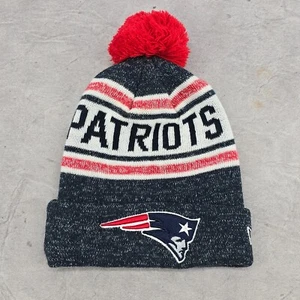 New Era New England Patriots Pom Pom Beanie Hat Blue Red Youth Size Cap - Picture 1 of 9
