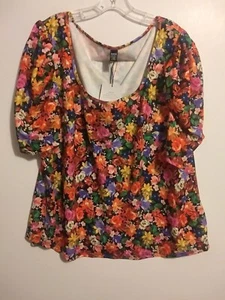 NWT Shein Fit Women's Blouse, Size 28-30, Floral, Short Sleeve, Scoop Neck - Picture 1 of 6