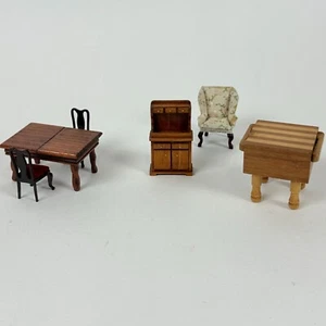 Miniature Dollhouse Furniture Lot Dining Table Chair Hutch Wingback 1:12 Scale - Picture 1 of 8